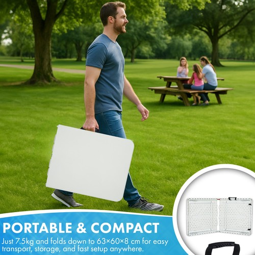 Folding Table 4ft & 6ft Heavy-Duty Waterproof, Adjustable Height Camping, Picnic - Picture 7 of 13