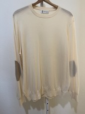 Brunello Cucinelli Wool Cashmere Sweater, Suede Elbow Patches Size 54