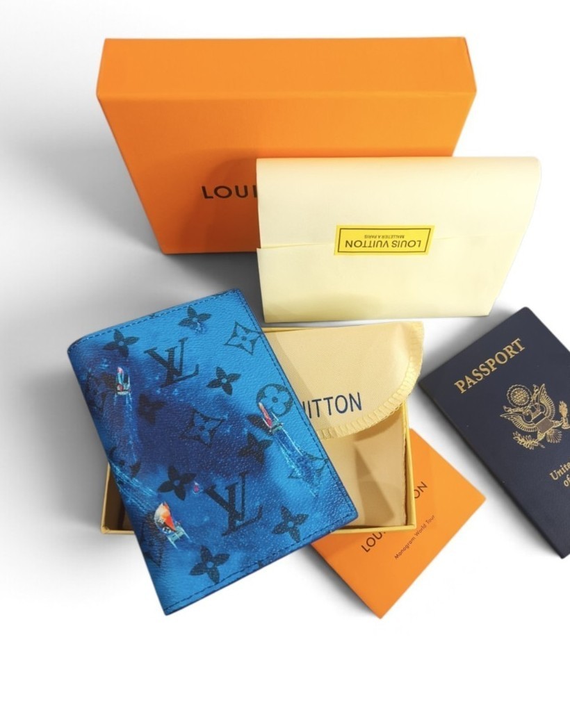 Louis Vuitton Blue Pool Summer Coated Canvas Passport Holder Cover-usa