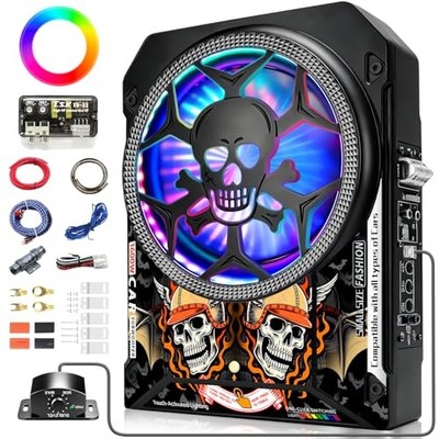 2026 Upgraded 10'' 1600W Slim Under Seat Subwoofer with Built-in Amp, Touch &