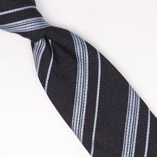 John G Hardy Mens Wool Silk Necktie Navy Light Blue Multi Stripe Weave Woven Tie