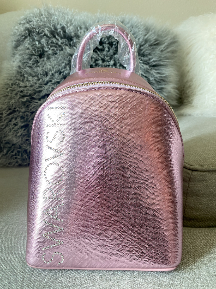 New In Dust Bag Swarovski Sparkling Metallic Pink Mini Backpack