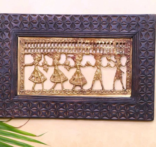 Brass Dhokra Art Frame Wall Hangings India Ethnic Cultural - Picture 3 of 9
