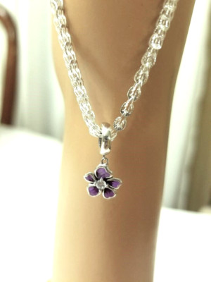 925 Sterling Silver Bracelet with Purple Flower Sterling Silver Charm