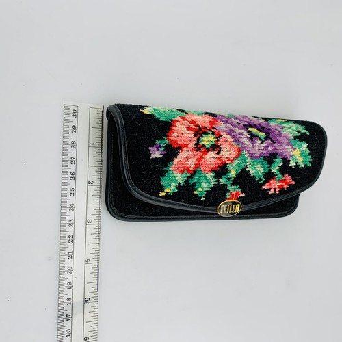 Feiler Vintage Sunglasses Eyeglasses Case Black Chinelle Tapestry Flower - Picture 9 of 9