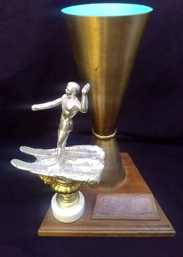 Pleasantville, N.J. Yacht Club Ski Regatta Trophy Brass Tone and Walnut