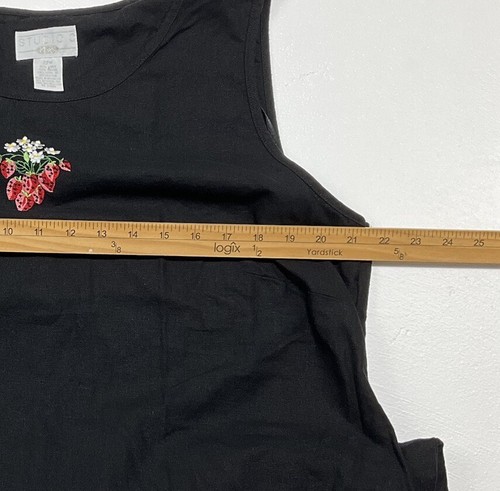 Studio C Plus Size 22W Black Sleeveless Maxi Dress Linen Blend Strawberry Design - Picture 4 of 11