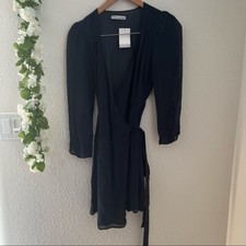 NWT $248 Size S Reformation Navy Blue Murietta Puff Sleeve Wrap Mini Dress Party