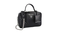 PRADA Leather Diagramme Top Handle Shoulder Hand Bag Black - NEW