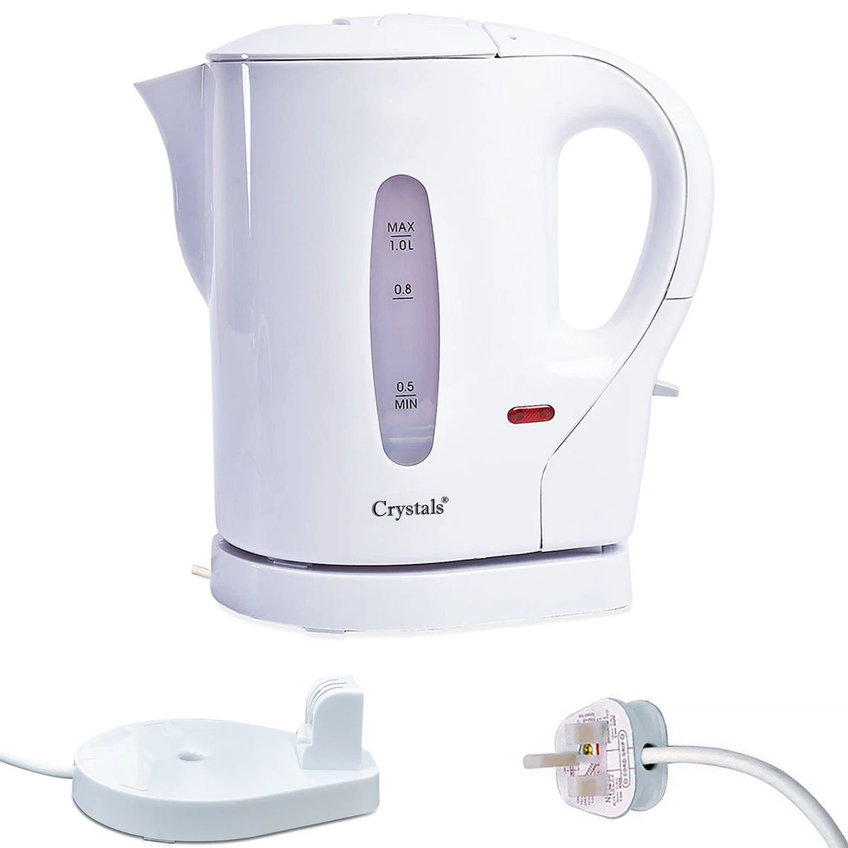 830W ELECTRIC WHITE 1 LTR KITCHEN CORDLESS KETTLE CARAVAN TRAVEL HOT WATER  JUG