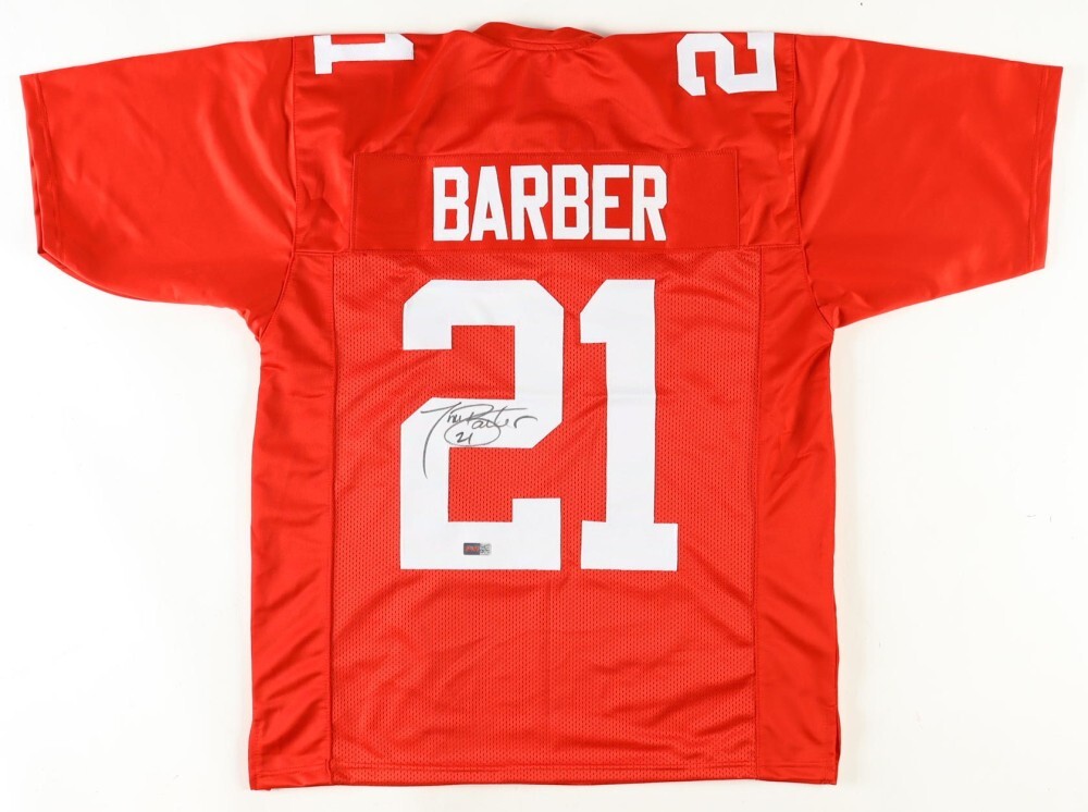 Tiki Barber Signed New York Giants Red Jersey (Playball Ink Holo