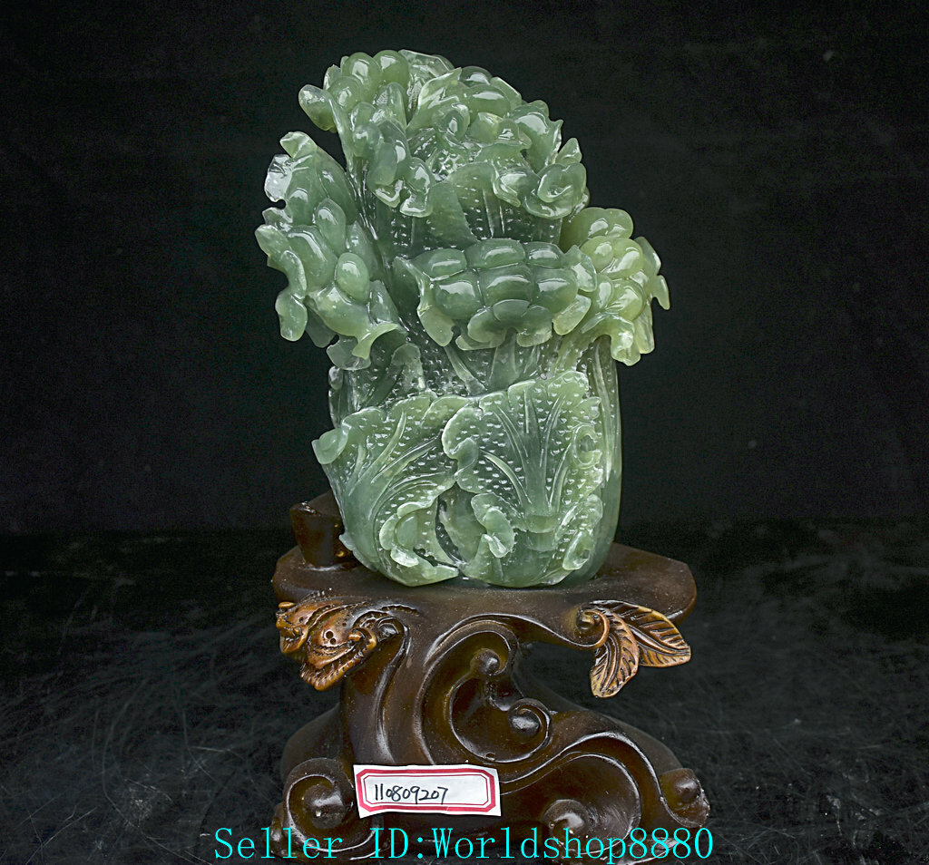 アンティーク 中国 グリーン ジェード 10.4'' Rare Natural Green Xiu Jade Jadeite Carved Feng Shui