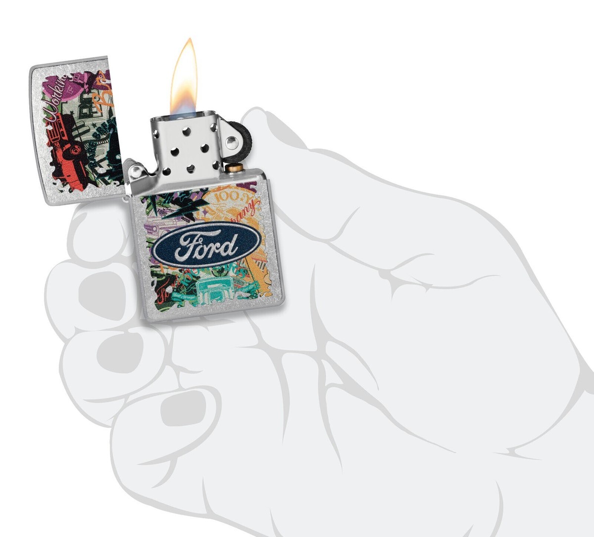 ZIPPO Briquet tempête Far Cry 5 Rye & Sons Logo Lustre/Color Image, Chrome Brushed, Rechargeable dans Un Coffret Cadeau de Haute qualité