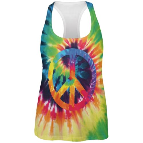Peace Sign Tie Dye All Over Womens Racerback Tank Top - Picture 1 of 1