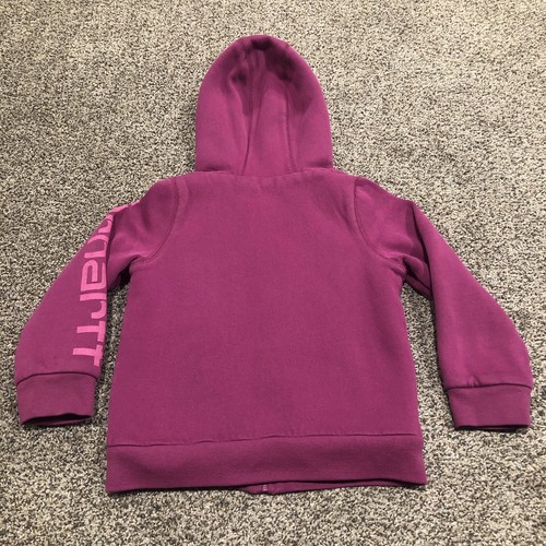 Carhartt Jacket Girls 4 Purple Pink Zip Up Hoodie Sherpa Lined Pockets - Picture 2 of 12