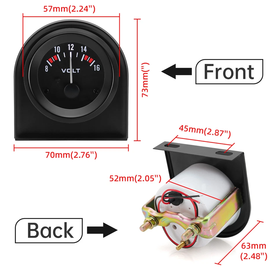 2" 52MM Universal Pointer Voltmeter Voltage Volt Meter 8-16V for Car 12V - Image 3 of 4