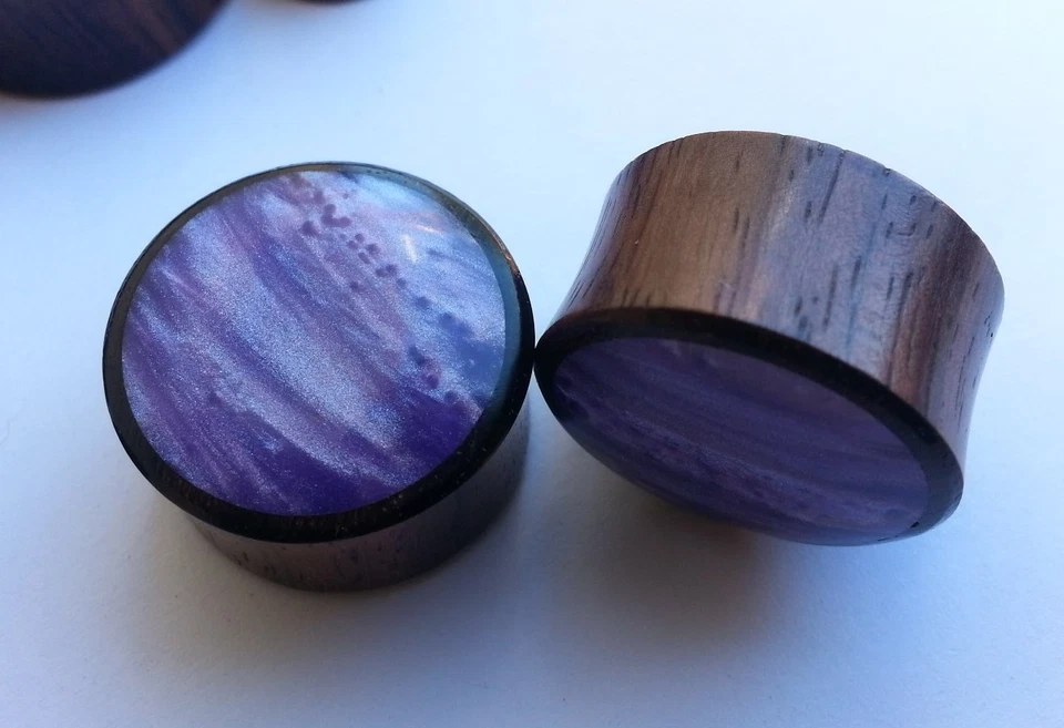 Пара Ручной Работы Блестящие Облачные Фиолетовые Смолы Sono Деревянное Седло Беруши Туннельные Датчики - Изображение 2 из 3