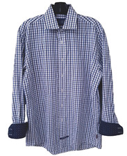 English Laundry Men's LS Blue Checked Shirt EUC 16 34-35 Large