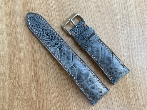 Gray Ostrich Leather Watch Strap Band, Size 18mm 19mm 20mm 21mm 22mm 24mm 26mm - Picture 5 of 11