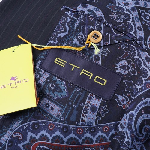 Etro Slim-Fit Navy Blue Stripe Wool Suit with Silk Lining 40R (Eu 50) NWT - Picture 11 of 13