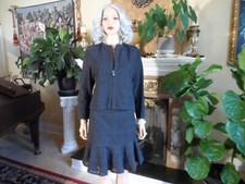 Akris Punto Black Muted Eyelet Skirt Suit Siz...