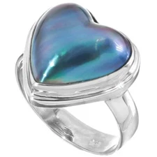 5/8" Heart South Sea Blue Mabe Pearl 925 Sterling Silver Ring