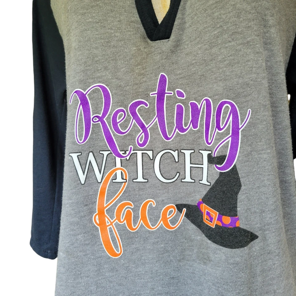 Alternativa Talla L Mujer Manga 3/4 Gris Azul "Cara de Bruja en Descanso" Halloween Foto 3 de 4