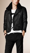 Men Biker Bomber Genuine Lambskin Black Slim Fit Leather Jacket XS-2XL FB130