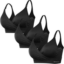 HOFISH Women's Maternity Pregnancy Breastfeeding Bra No Underwire, 3Pk, Black, M