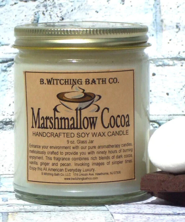 Candle Soy Wax Marshmallow Cocoa Aroma of Melted Dark Chocolate 90+ Burn Hrs