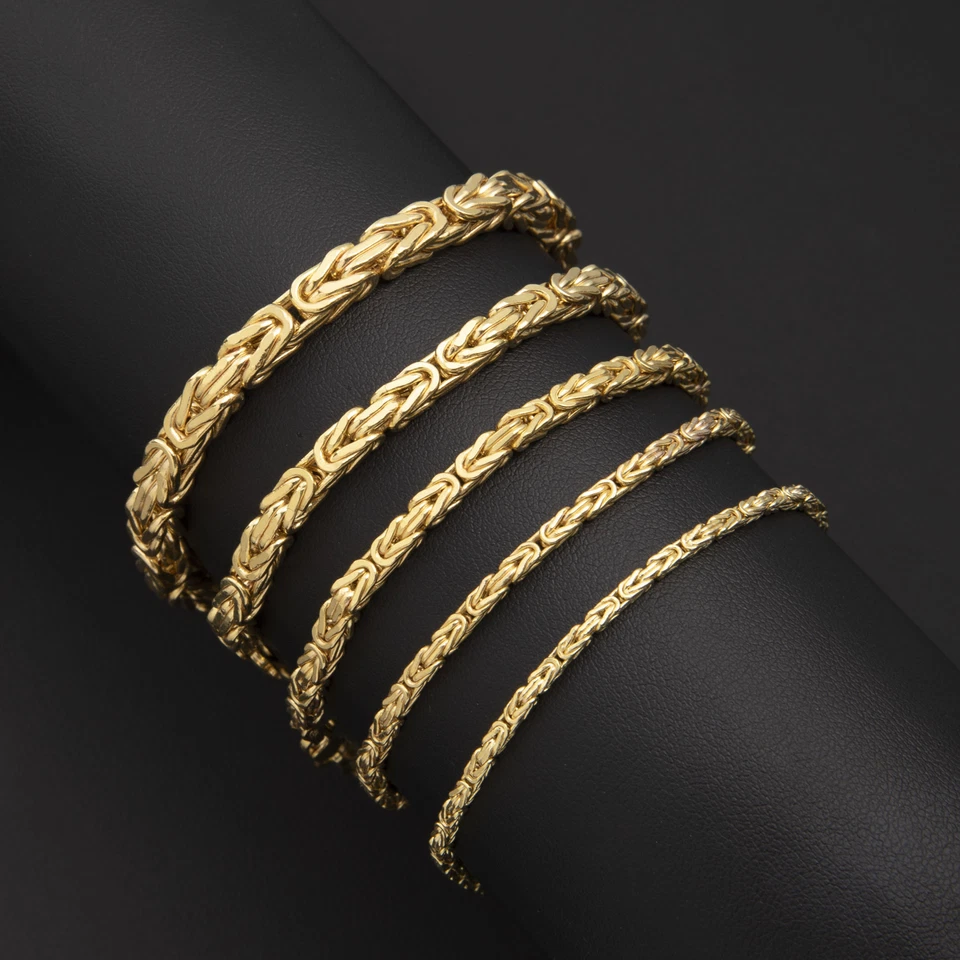 Brazalete de cadena de eslabones bizantinos cuadrados de oro amarillo de 14K todos los tamaños Foto 3 de 4