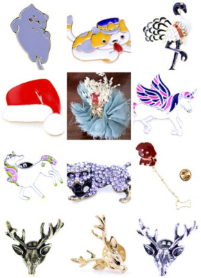 Katze / Hirsch / Rentier / Weihnachtsmütze / Leopard / Einhorn Brosche Taschennadel, Auswahl