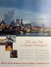 1954 Philadelphia Electric Company Serving Industrial Area Skyline VTG Print Ad