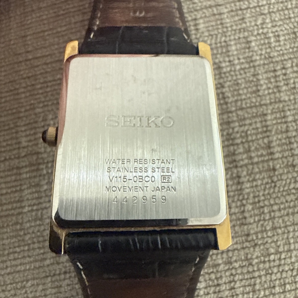 RARE SEIKO V115-0BC0 Solar Tank Roman Dial Gold Men's 28mm Watch