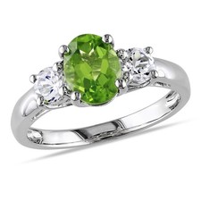 Amour Sterling Silver Green Peridot and Created White Sapphire Ring