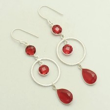 Orecchini pendenti goccia pietra preziosa granato rubino simulato gioielli regalo 2,6" AE-51229