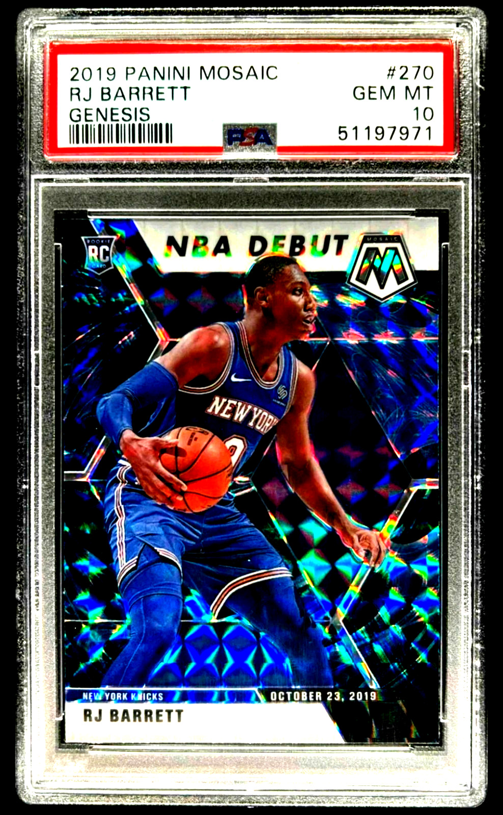2019-20 Mosaic Genesis Prizm SP #270 RJ Barrett NBA Debut RC Knicks PSA 10 MINT