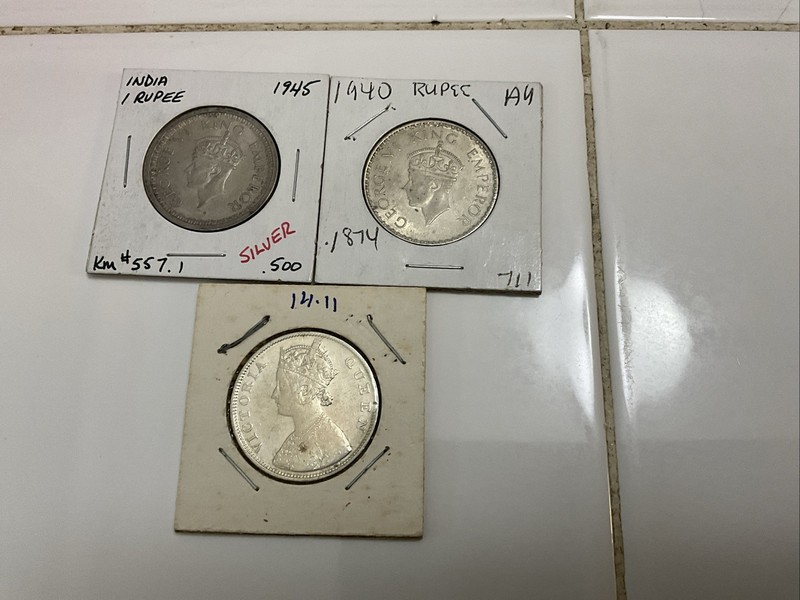 2 Rupees George VI King Emperor ,1Rupee Victoria 1862 Total 3 Coin See Photos.