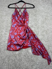 Lovers and Friends XXS Floral Satin Mini Dress Red Purple Asymmetrical