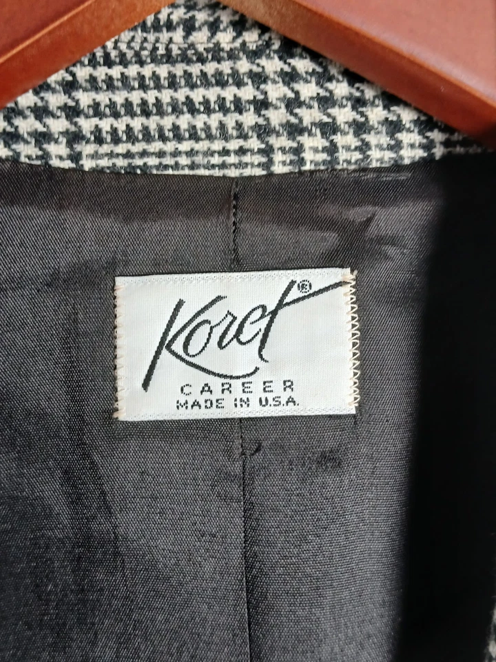 Blazer vintage Koret Career para mujer talla 10 mezcla de lana a cuadros Glen hecho en EE. UU. Foto 3 de 4