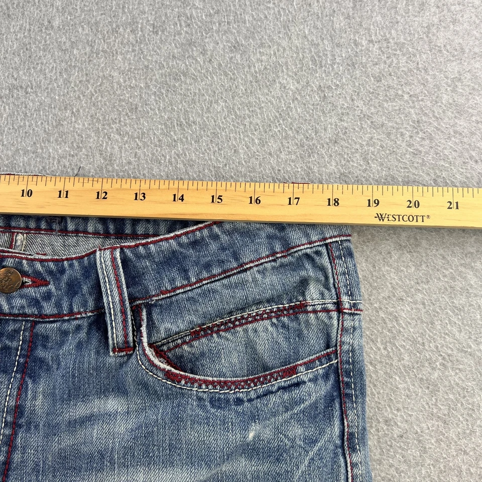 Pantalones de mezclilla antiguos para hombre 34 azul desgastado pierna recta bordado botón mosca Foto 2 de 4