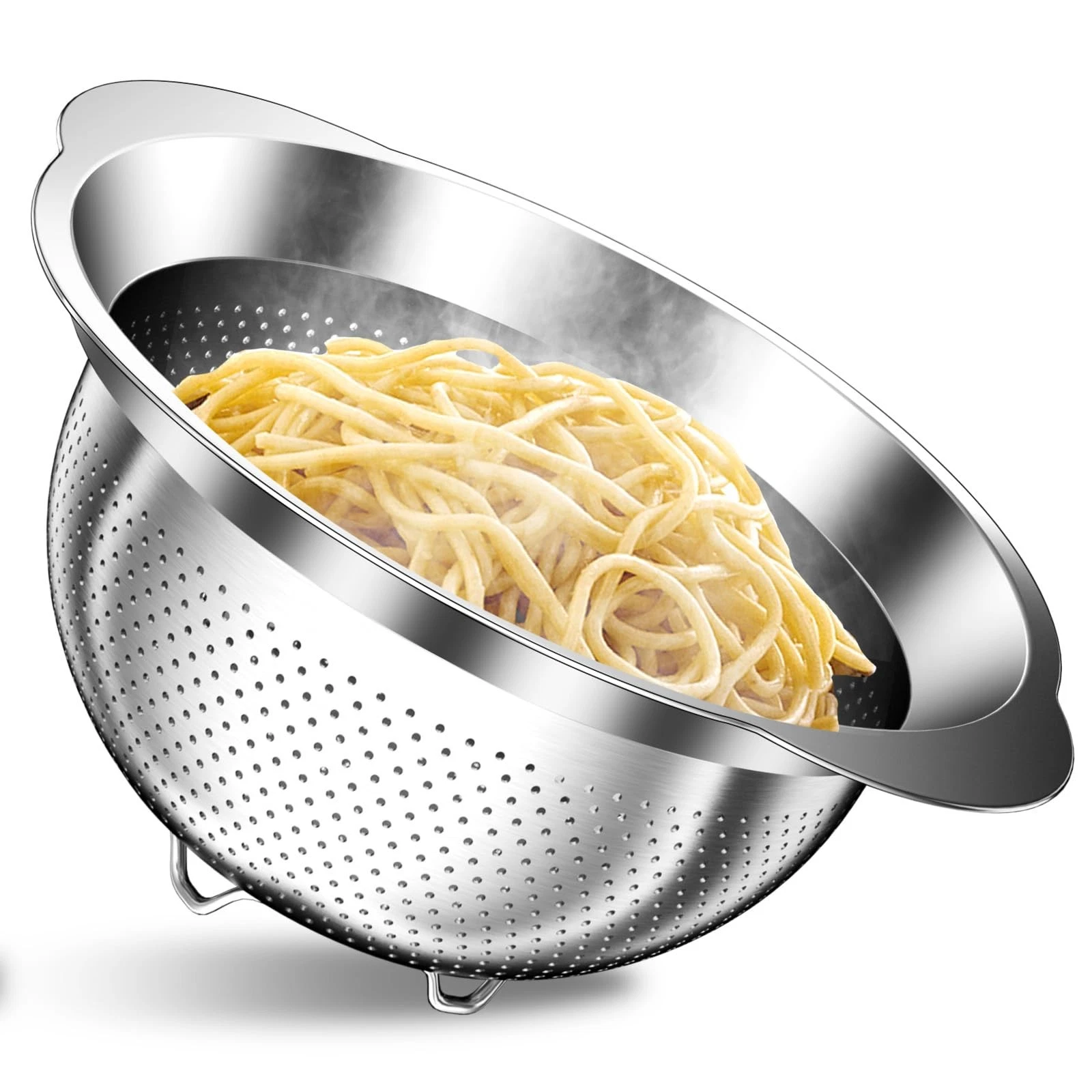 Stainless Steel Colander - 3QT Medium Capacity Strainer with Handle, Kitchen ...