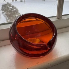 Vintage Viking Persimmon Orb Ashtray MCM Round Half Dome Orange Single Slot