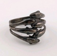 Vintage Sterling Silver Dolphin Ring Six 6 Dolphins Jumping Swimming 925 Size 7
