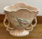 Rare Vtg Hull Art Pottery Floral Vase Scalloped Edging & Detailed Double Handles