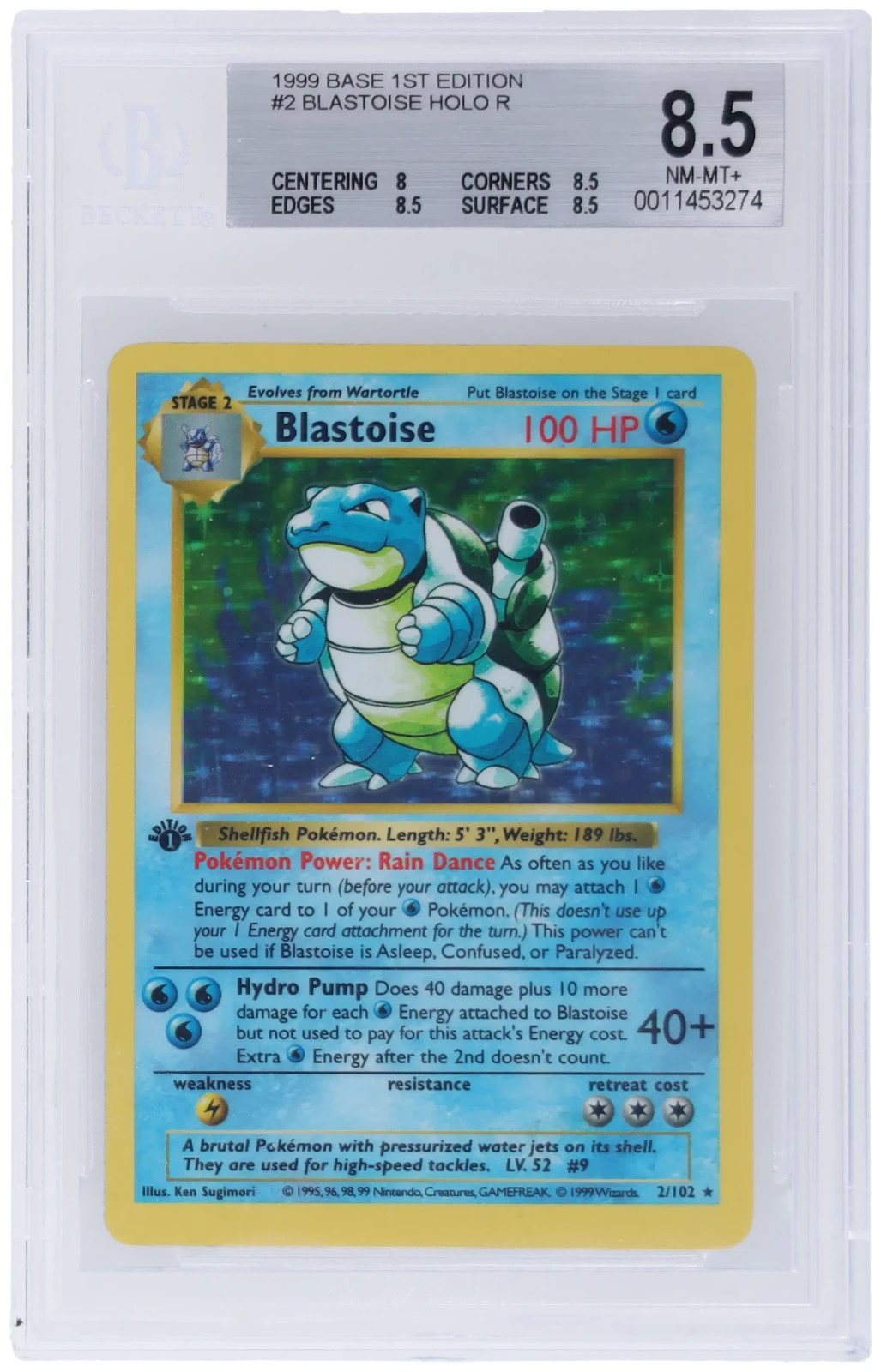 1999 POKEMON BASE SET 1ST EDITION #2 BLASTOISE HOLO BGS 8.5 VINTAGE RARE