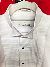 Neil Allyn Tuxedo Shirt Mens M 34/35 White Pleated Front Formal Wedding Dress...