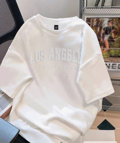 Camiseta Blanco de Hombre Manga Corta Holgada Playeras Estampadas Pulover Urbano - product listing photo
