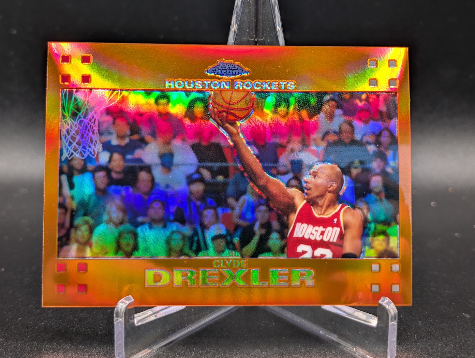 2007-08 Topps Chrome #85 Clyde Drexler Orange Refractor #/199 Rockets