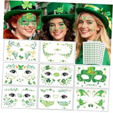 8Sheets St Patrick's Day Face Temporary Tattoos Green Shamrock Tattoos Style-16